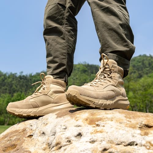 Men's Lightweight Casual Work Boots Leather Military Outdoor Hiking Motorcycle Combat Boots B61390