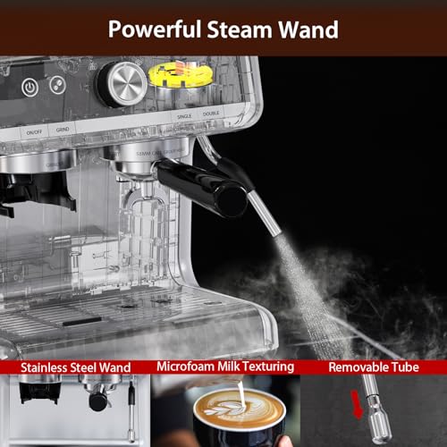20 Bar Espresso Machine with Grinder and Milk Frother Steam Wand V2608