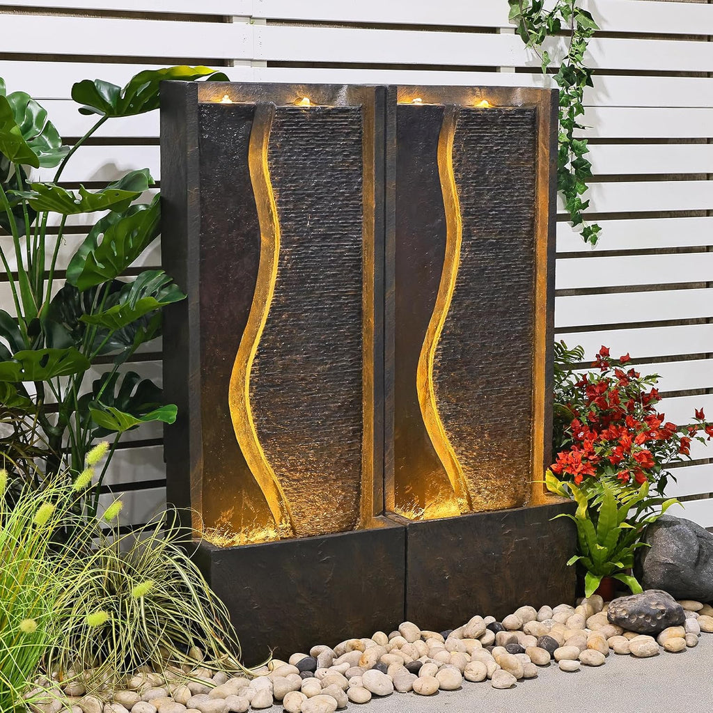 4.1ft Outdoor Water Fountain with LED Lights, Rusty Dark Gray A9797