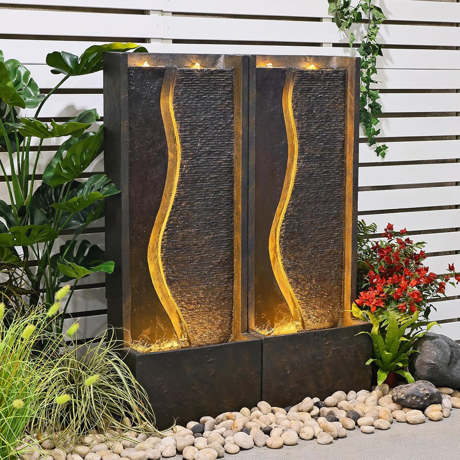 4.1ft Outdoor Water Fountain with LED Lights, Rusty Dark Gray A9797