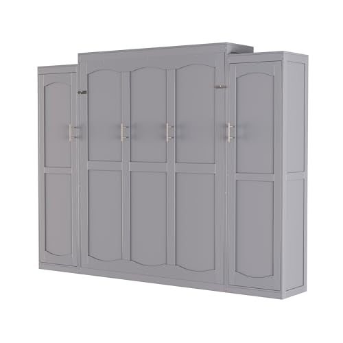 Full Size Wood Murphy Bed with Two Closets and Storage Shelf, Walnut R919758