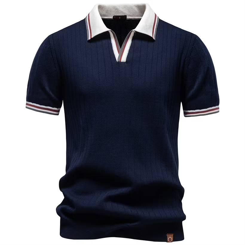 Casual Pure Cotton Color-block Polo Shirt