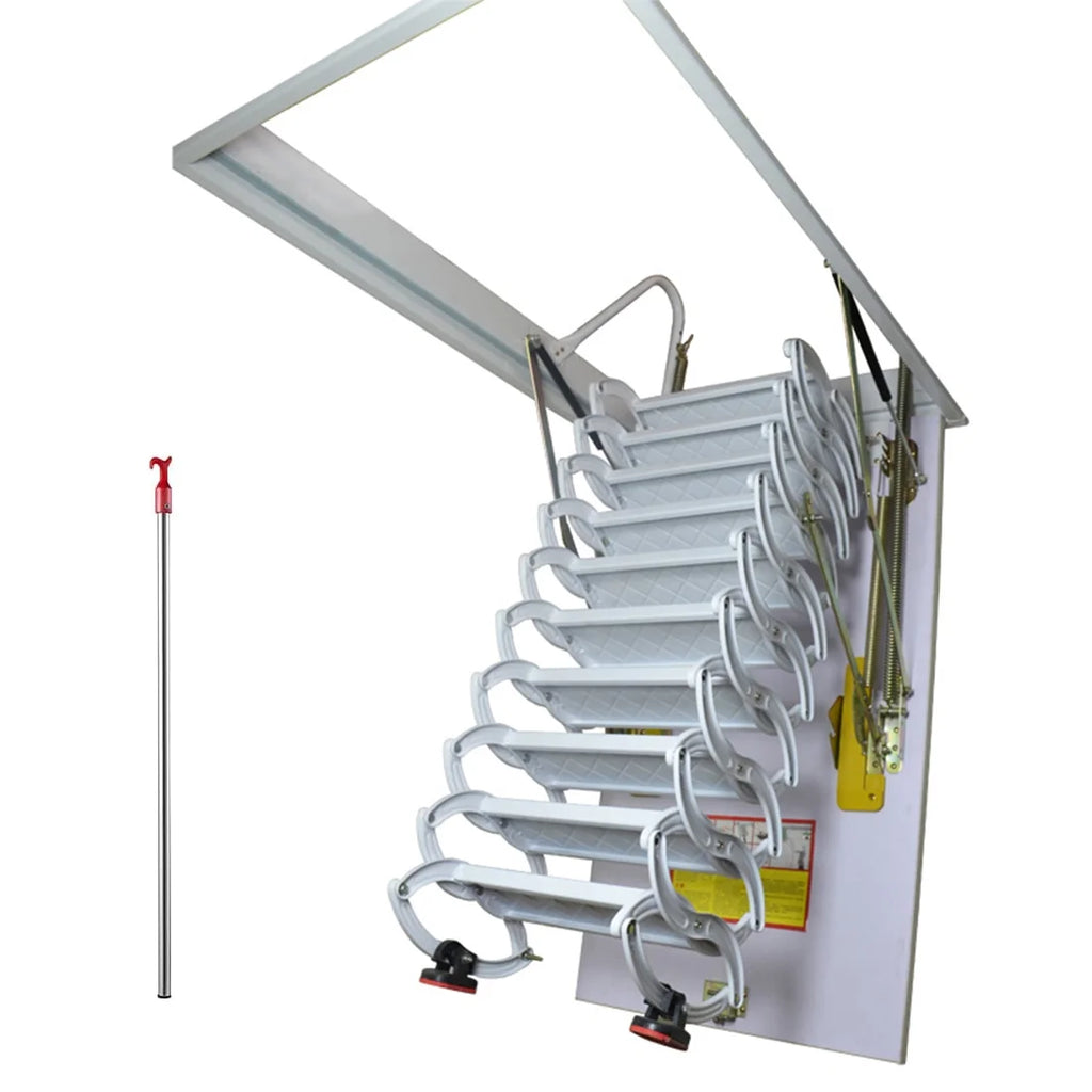 10.5ft Carbon Steel White Attic Ceiling Ladder Stairs L480