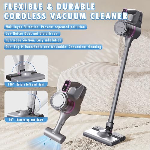 Cordless Stick Vacuum Cleaner with LED Display, 2000mAh Battery, Anti Hair Wrap T6310