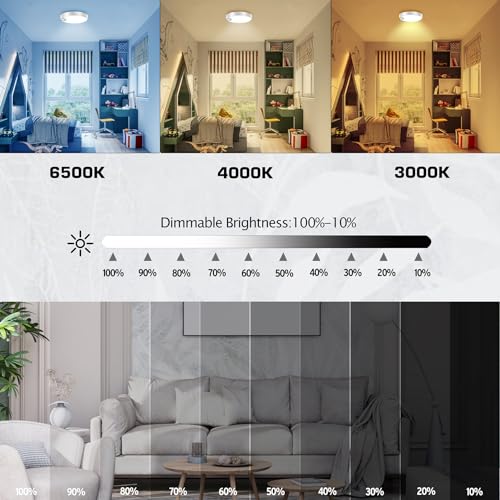 Wireless Battery Operated LED Ceiling Light with Remote, 7.5 Inch 6000mAh E29214