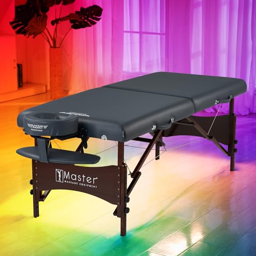 Walnut Stained Hardwood Portable Massage Table with 2.5" Cushion, Black, 30" R897720