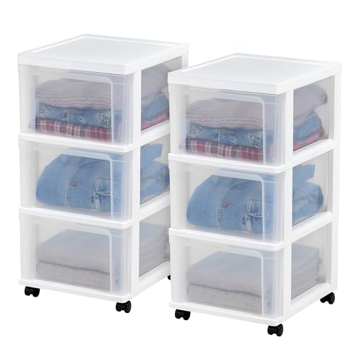 White 2-Pack Plastic 3-Drawer Rolling Cart with Wheels S35545