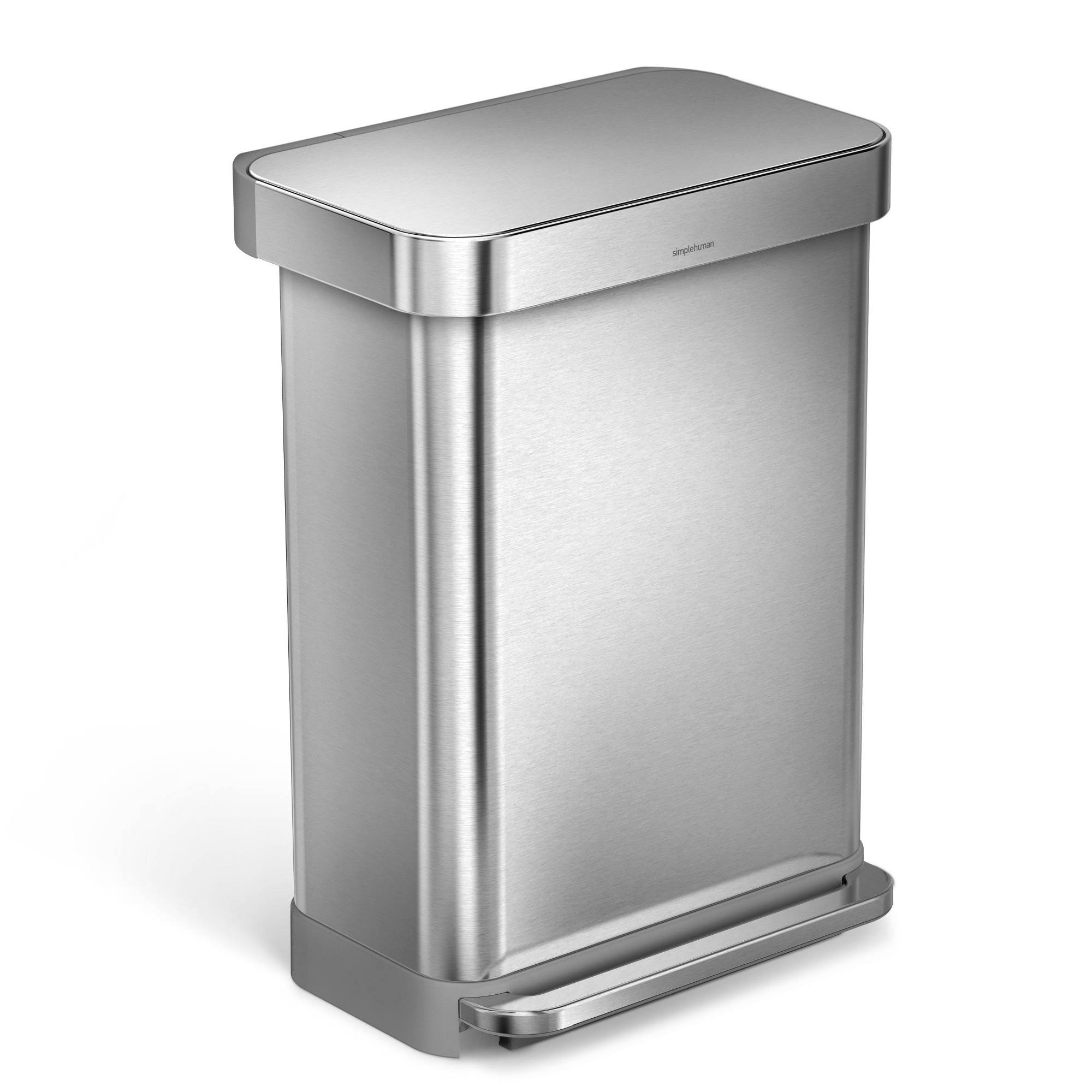 55L Rectangular Step Trash Can Brushed Silver Z127