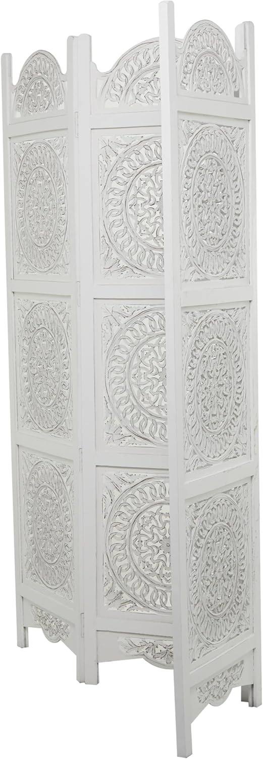 White 3 Panel Wood Room Divider Screen F88512