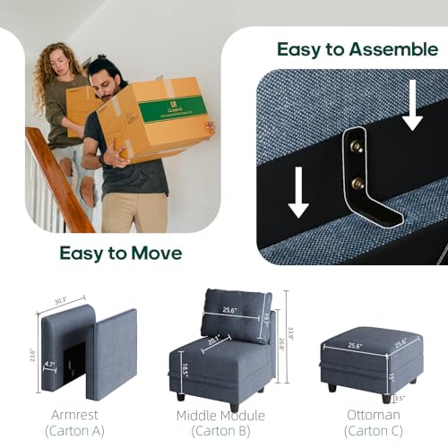 Modular Sectional Sofa with Chaise, 8 Seater Reversible L Shaped U Shape Sectional Couch with Storage, Denim Blue R877