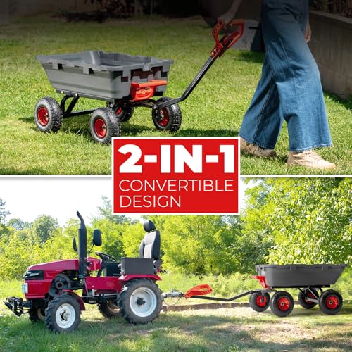 2-in-1 Heavy Duty Garden Cart Dump Wagon Utility Cart with 10" Pneumatic Tires E773418
