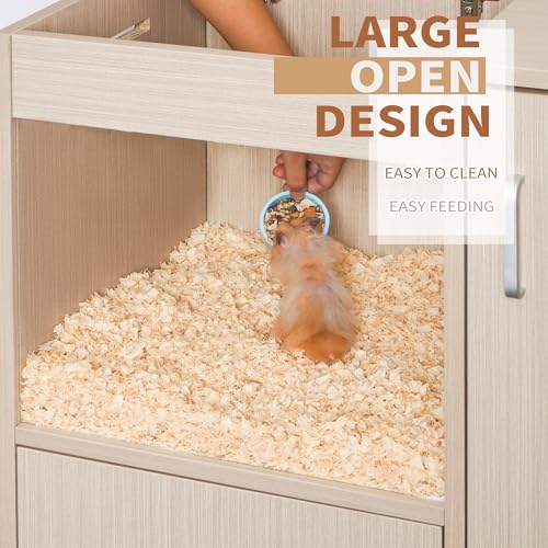 4-Tier Wooden Hamster Cage with Storage Cabinet, Openable Top, Acrylic Windows (Teak) T7916
