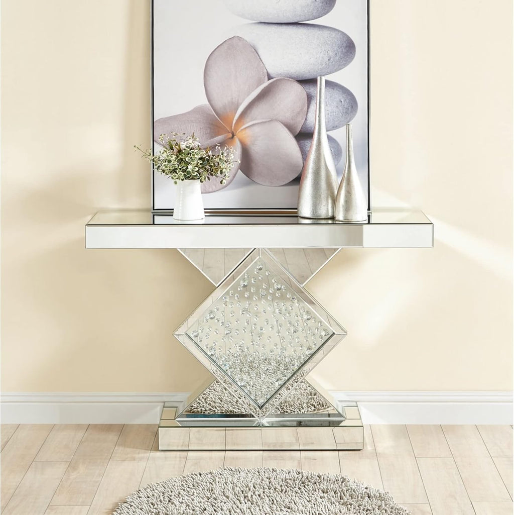 Rectangle Beveled Glass Mirrored Crystal Console Table W9064