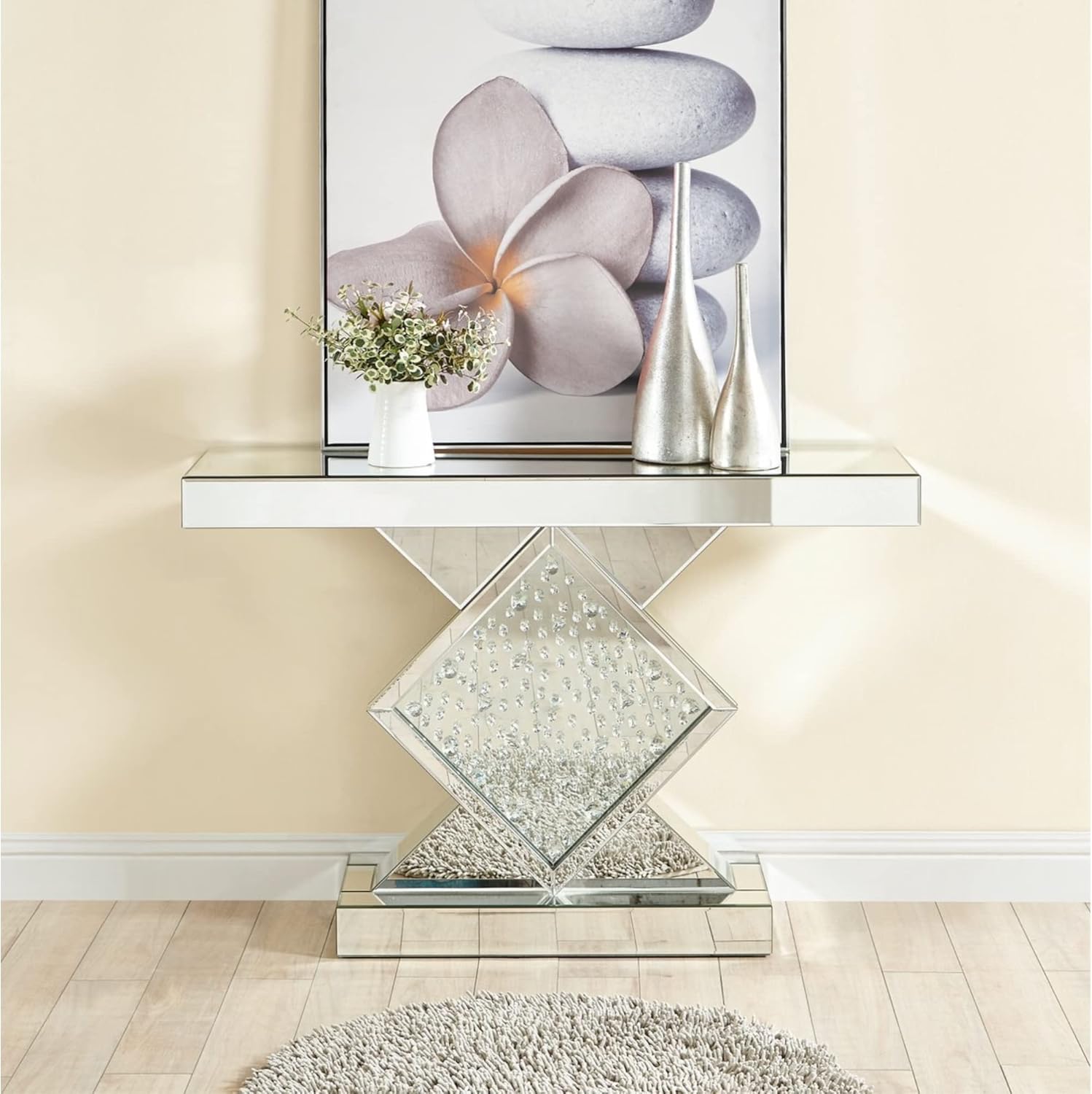 Rectangle Beveled Glass Mirrored Crystal Console Table W9064