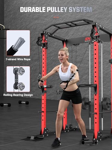 Power Cage Squat Rack with Adjustable Cable Crossover System Y2537