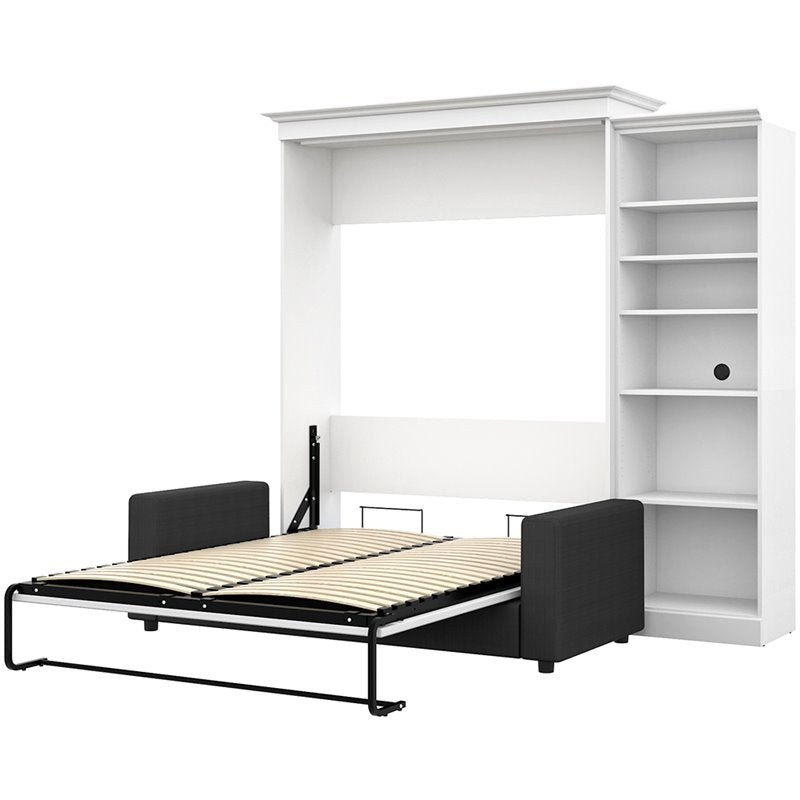 White Gray Wood Queen Murphy Bed with Sofa S784496