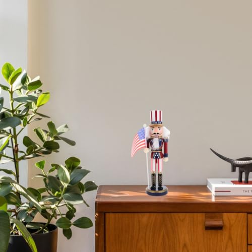Patriotic Nutcracker Figurines Wooden Soldier Statue with Cane Y8937