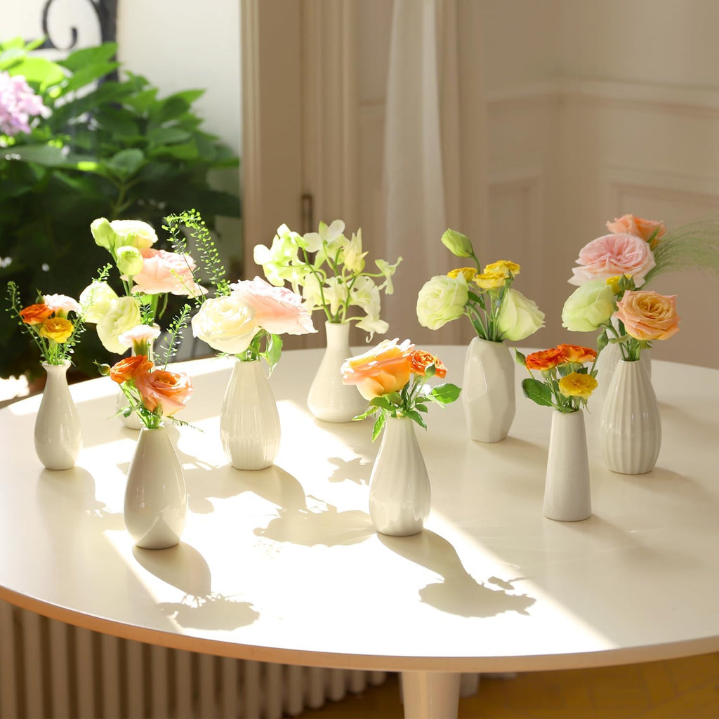 Mini Ceramic Vase Set of 10 White V673