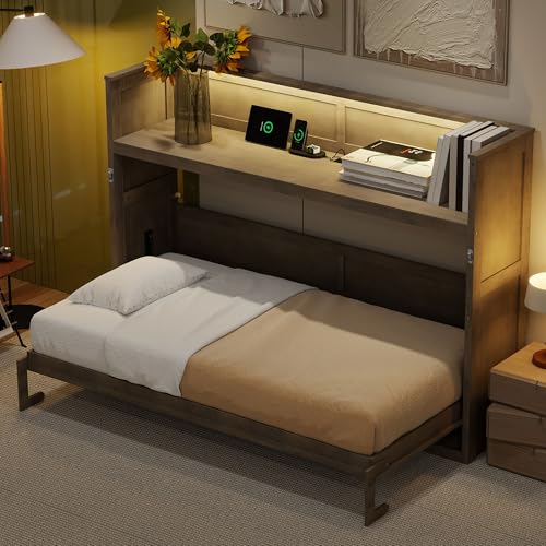 White Queen Size Wood Murphy Bed with Storage Cabinet B911