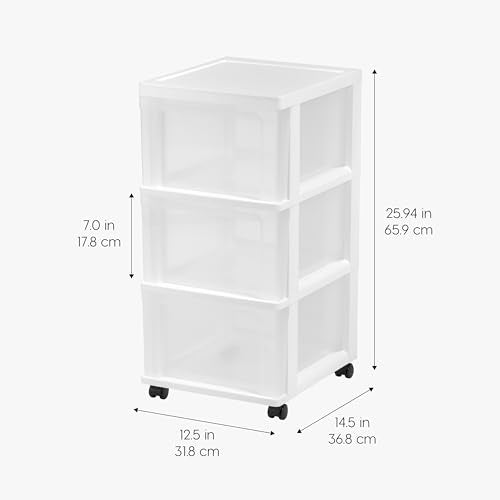 White 2-Pack Plastic 3-Drawer Rolling Cart with Wheels S35545