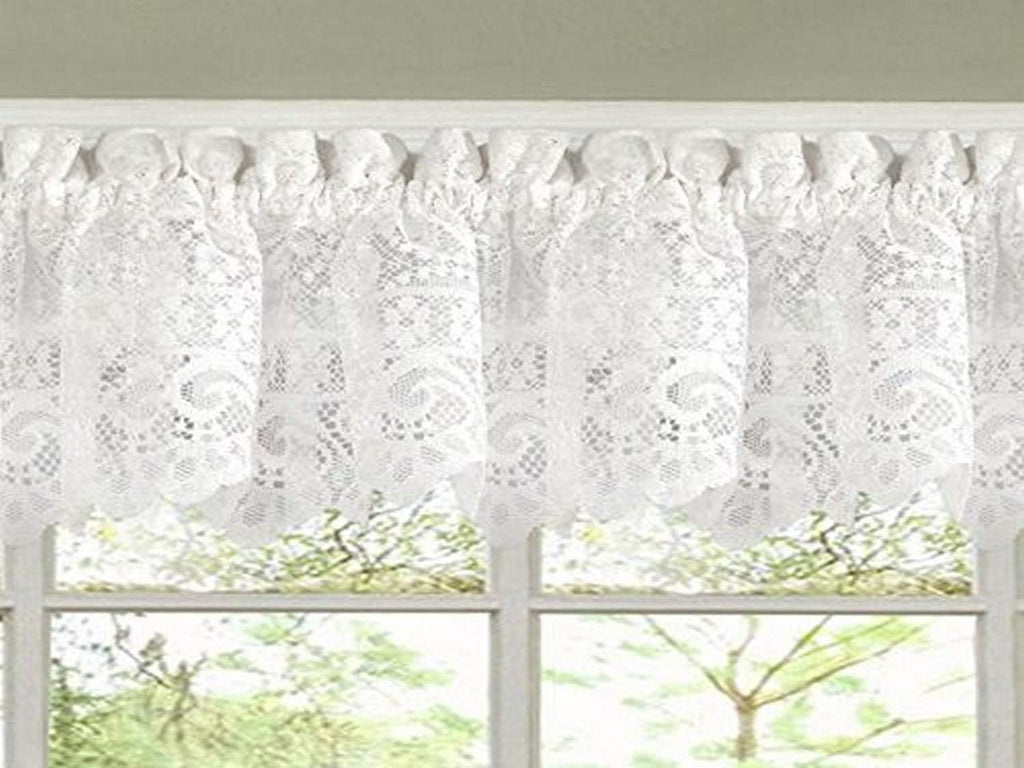 White Heavy Lace Kitchen Curtain Valance V1238