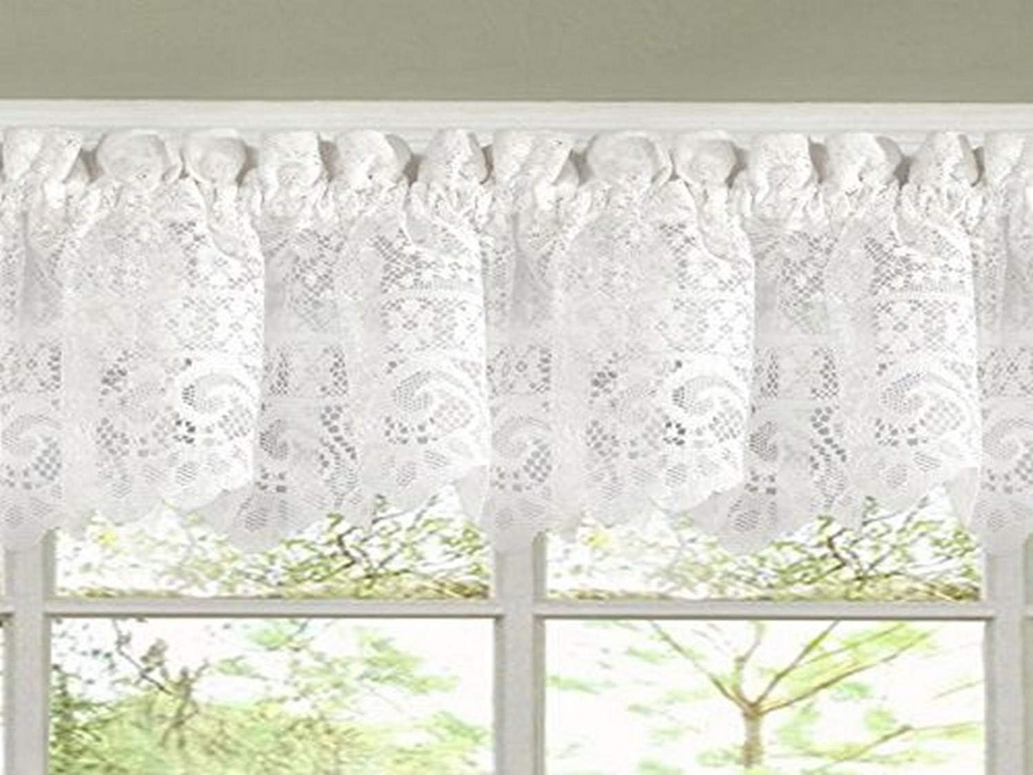 White Heavy Lace Kitchen Curtain Valance V1238