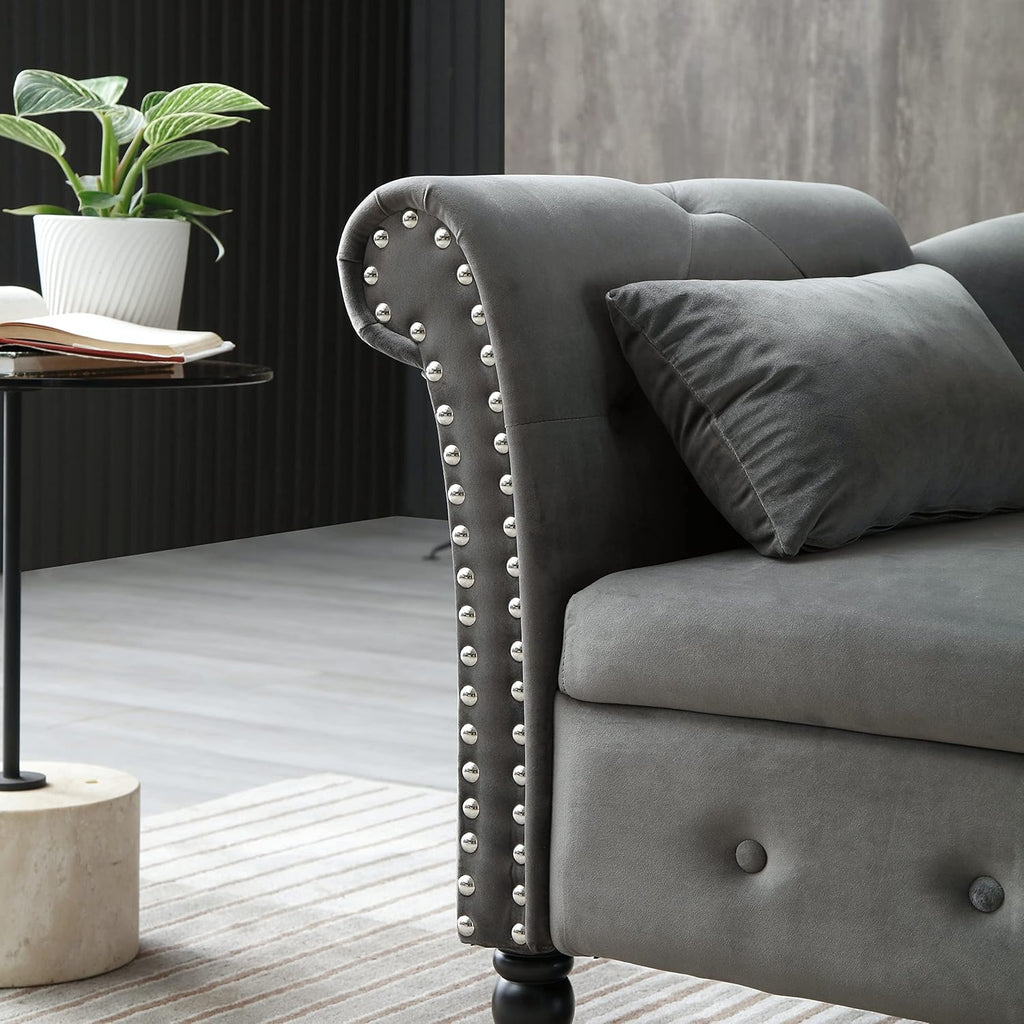Gray Velvet Chaise Lounge Chair with Storage M8984