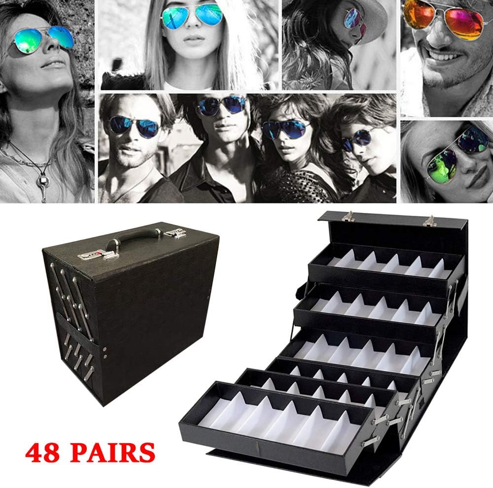 48 Slots Sunglasses Storage Case with Glass Lid O519