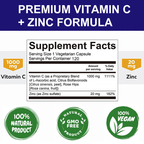 (2 PACK) Vitamin C with Zinc Supplement Capsules, 240 Veggie Capsules B672