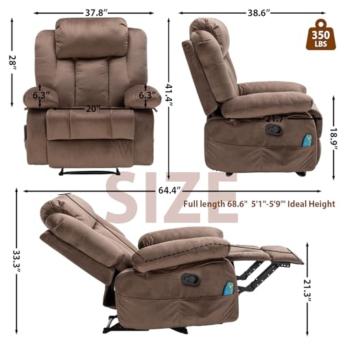Brown Upholstered Fabric Rocker Recliner Chair with Massage & Heat K6155