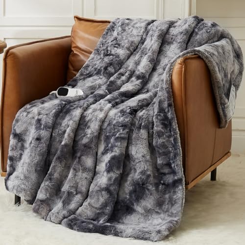 50x60 Electric Heated Throw Blanket with Faux Fur Sherpa E9151