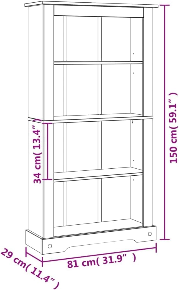 4-Tier Bookcase Mexican Pine Book Shelf Z356495