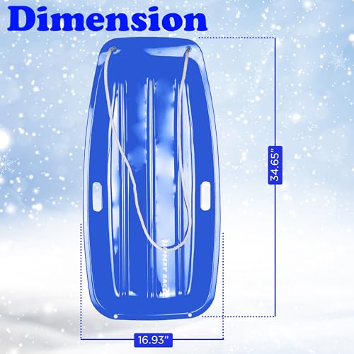 Blue Plastic Cold-Resistant Toboggan Snow Sled with Pull Rope and Handles K698