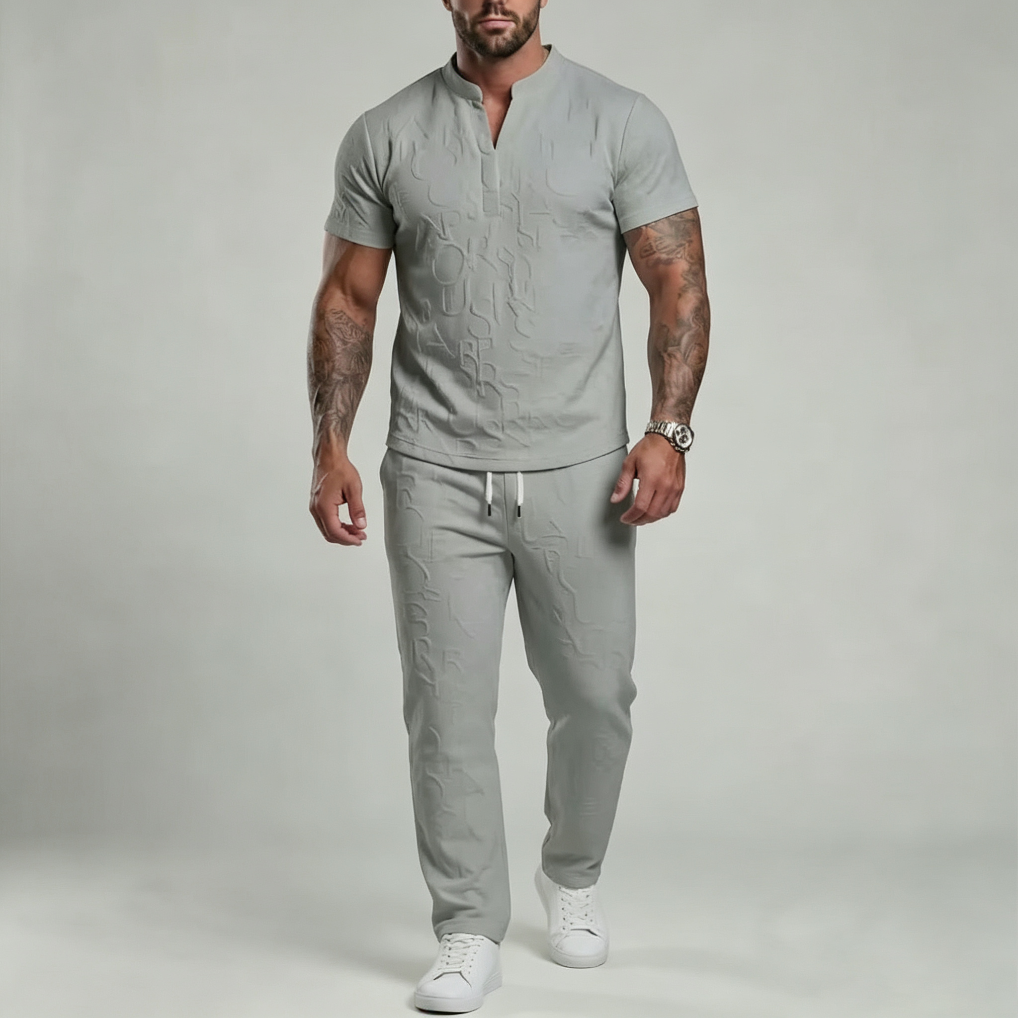 Textured short-sleeved T-shirt and pants set