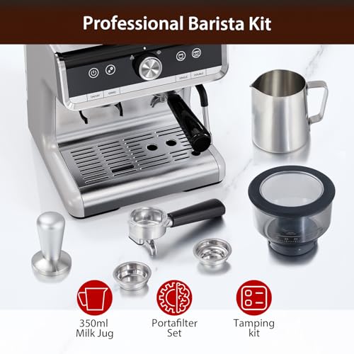 20 Bar Espresso Machine with Grinder and Milk Frother Steam Wand V2608