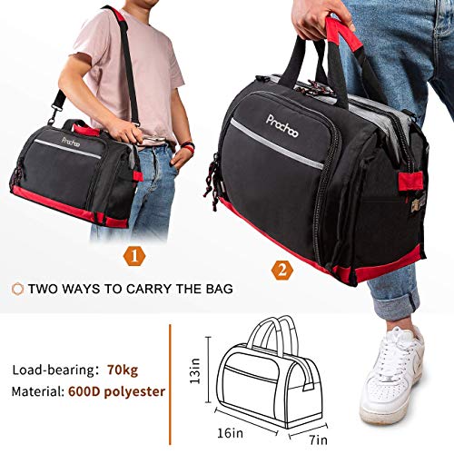 16-inch Wide Mouth Tool Tote Bag with 25 Pockets and Adjustable Shoulder Strap, Black/Red W20410
