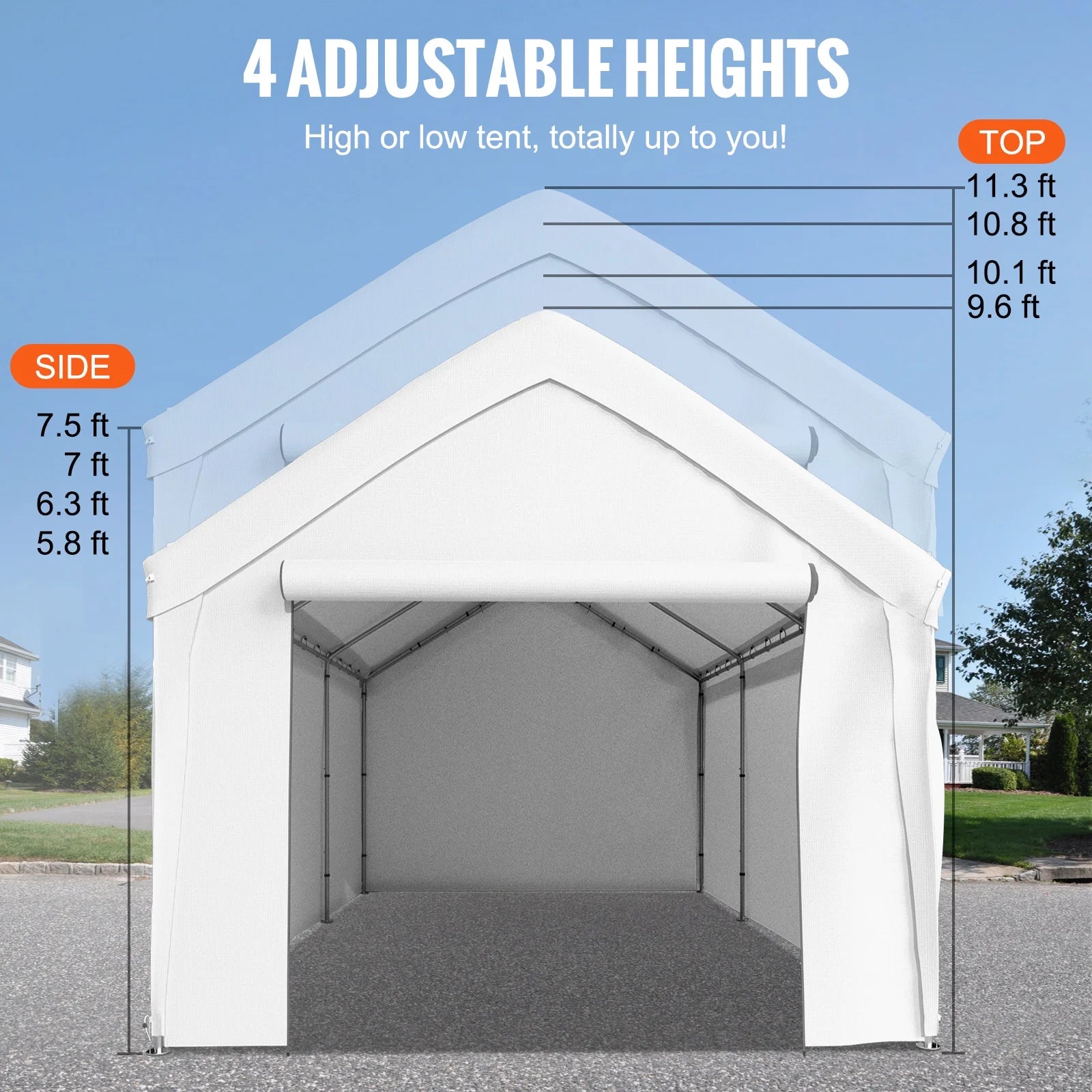 White 13 x 20ft Carport Canopy with 8 Legs and Sidewalls T5916