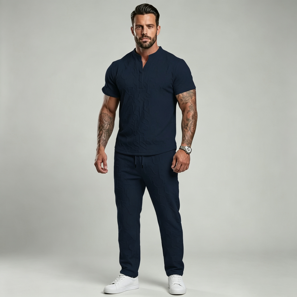 Textured short-sleeved T-shirt and pants set