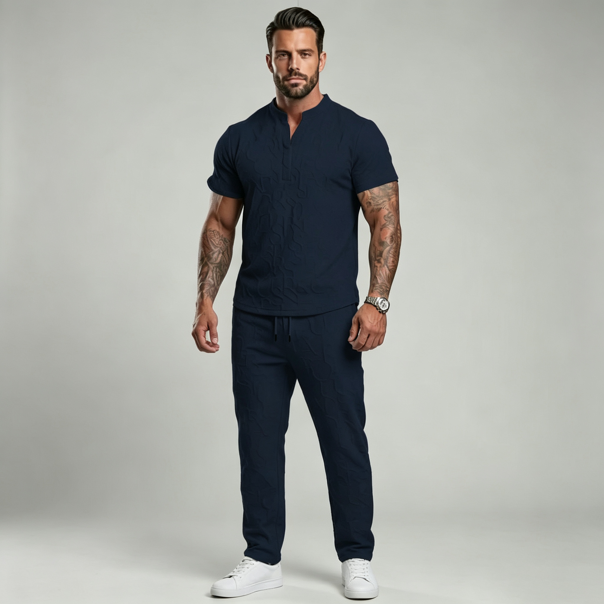 Textured short-sleeved T-shirt and pants set