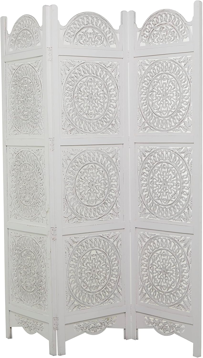 White 3 Panel Wood Room Divider Screen F88512