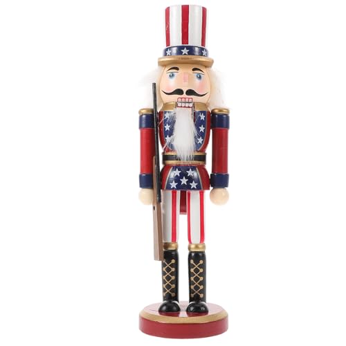 Patriotic Nutcracker Figurines Wooden Soldier Statue with Cane Y8937