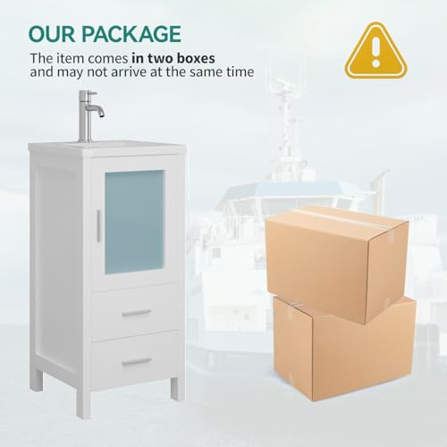 16" Single Sink Bathroom Vanity with Faucet and Drain (White) C3734