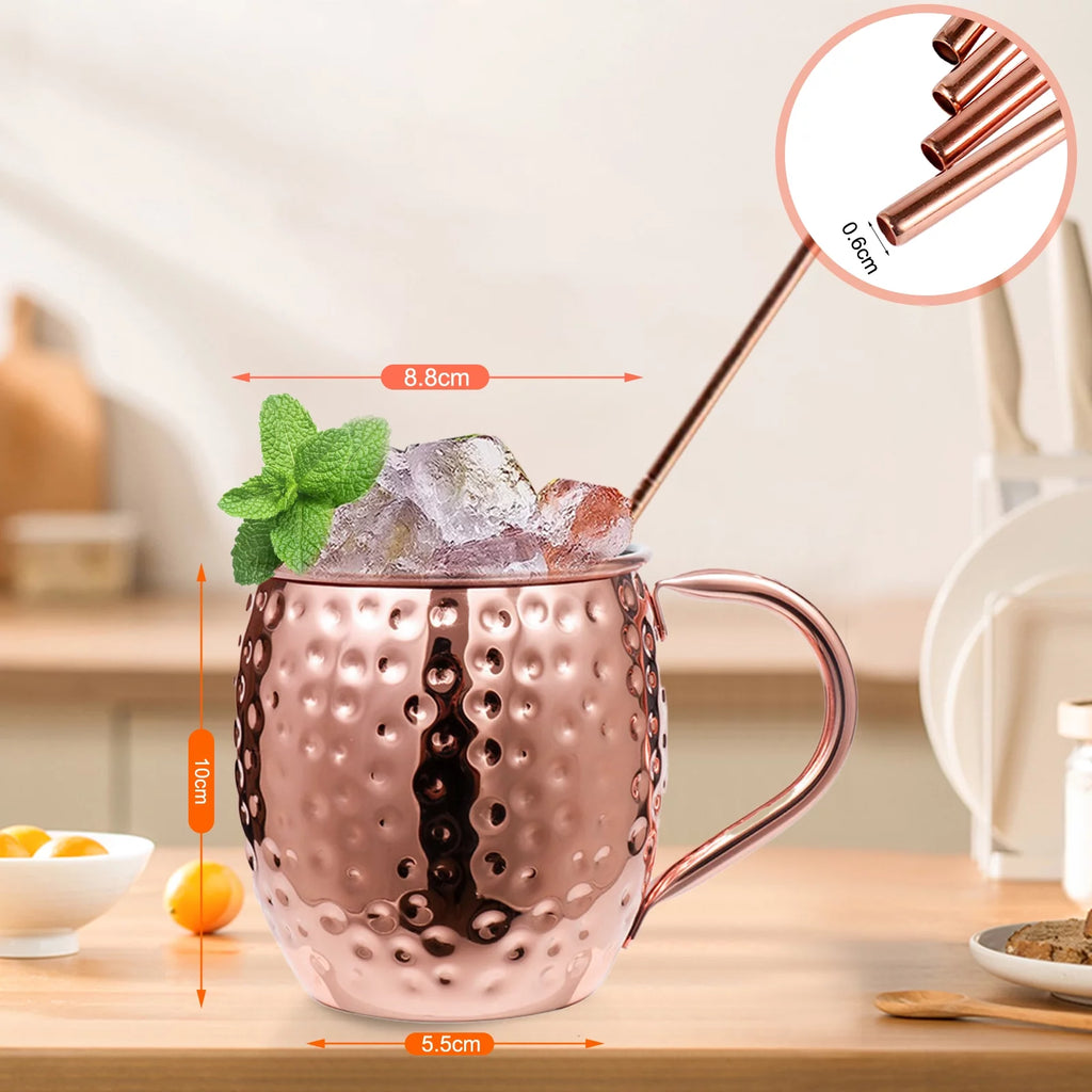 Copper Mugs Set, 18 Stainless Steel Drinking Cup, 4 Cocktail Copper Straws G3376