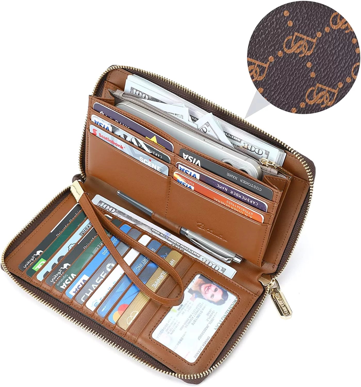 Leather Zip Around Credit Card Holder Wristlet Clutch W990