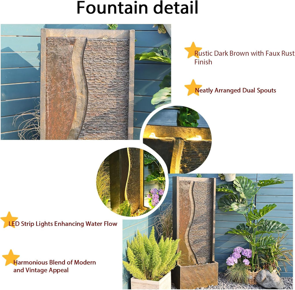 4.1ft Outdoor Water Fountain with LED Lights, Rusty Dark Gray A9797