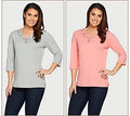 Set of 2 3/4 Sleeve T-Shirts, Size Small, Grey/Soft Coral F8384