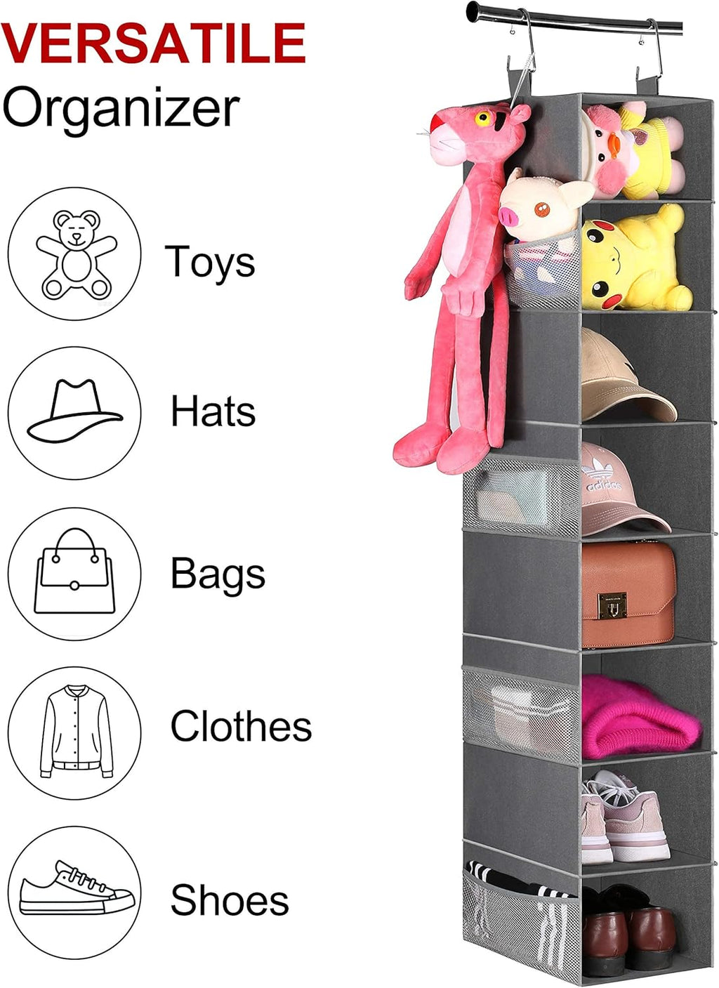 3-Tier Long Shoe Rack and 8-Shelf Hanging Shoe Organizer L894983