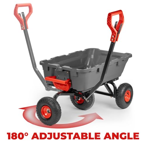 2-in-1 Heavy Duty Garden Cart Dump Wagon Utility Cart with 10" Pneumatic Tires E773418