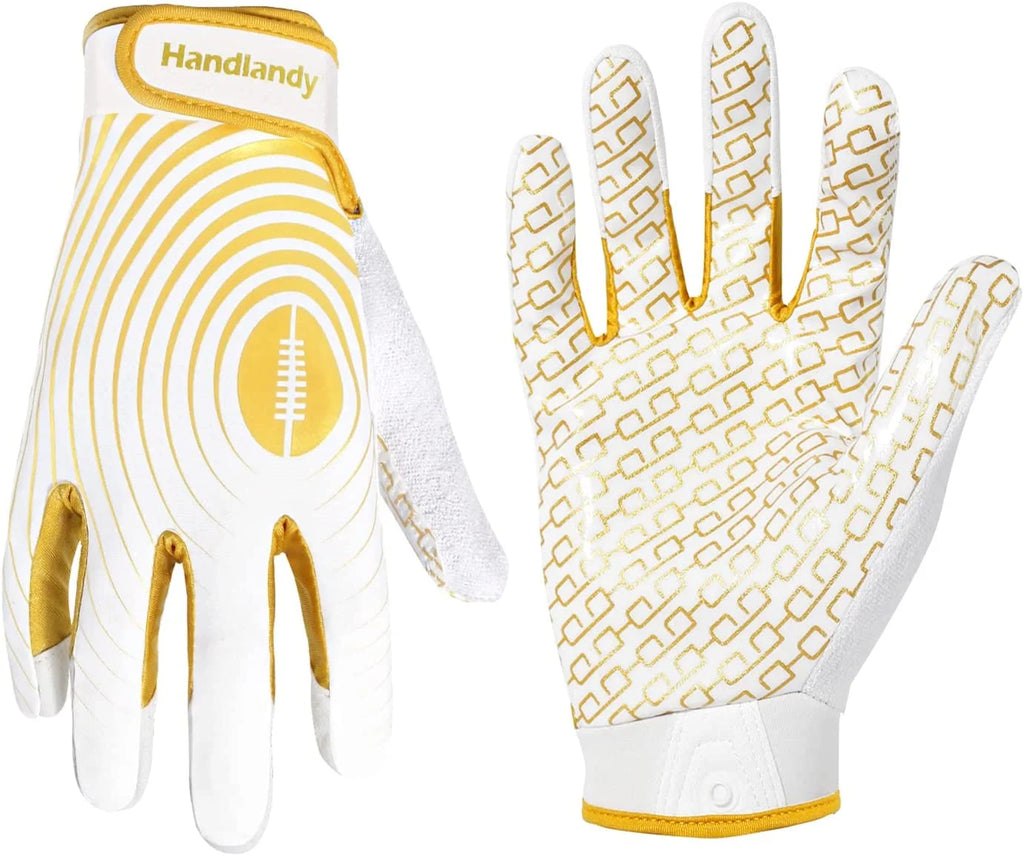 White and Gold Youth Football Gloves F11150