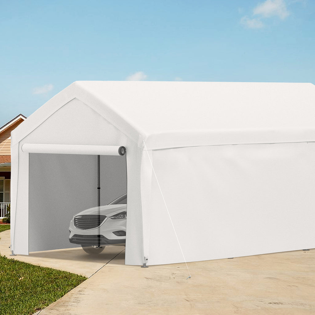 White 13 x 20ft Carport Canopy with 8 Legs and Sidewalls T5916